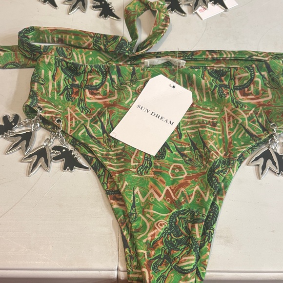 #30 Green Patterned Bikini with Silver Charms - Picture 2 of 5